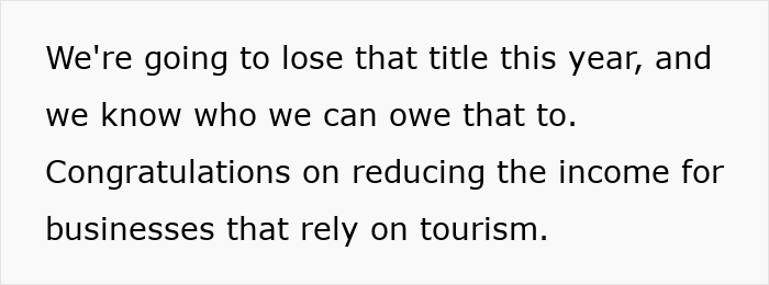 Text expressing concern over reduced income for businesses relying on tourism amid US losing money in the tourism sector.