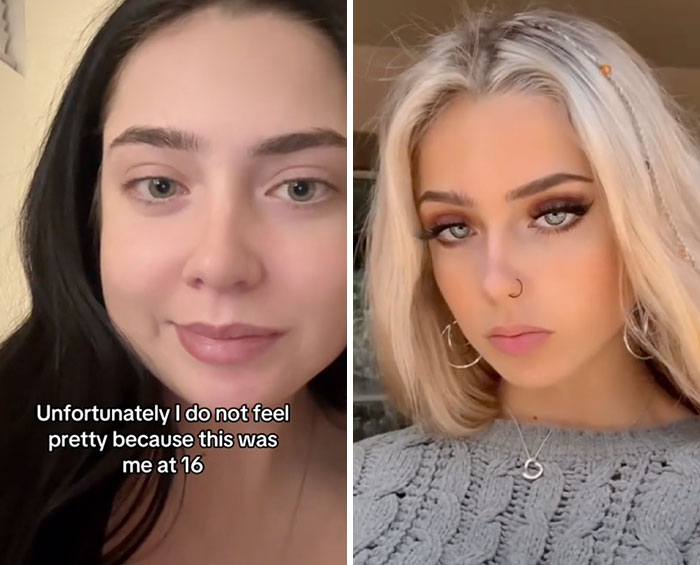 Two young women showing natural and glamorous looks, illustrating the people share glow downs trend comparison.