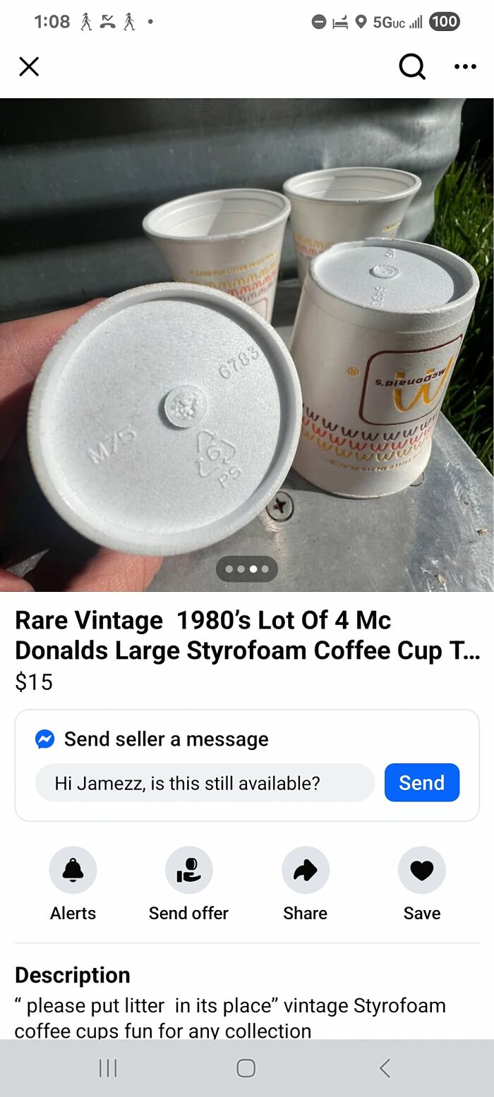 Vintage 1980s McDonalds large Styrofoam coffee cups for sale, rare collectible found on Facebook Marketplace.