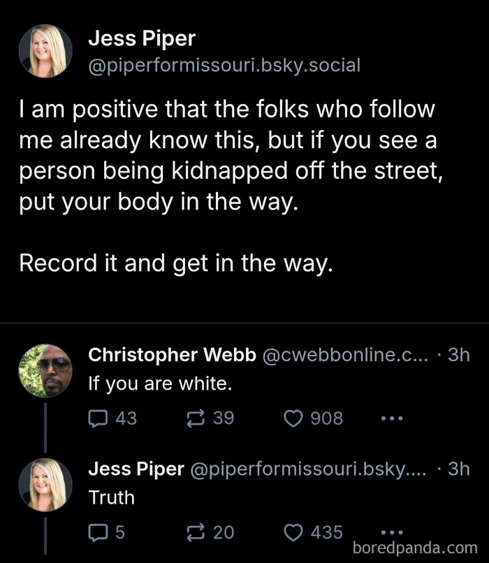 Screenshot of outrageous hot takes shared publicly, including a controversial exchange on intervening during a kidnapping.