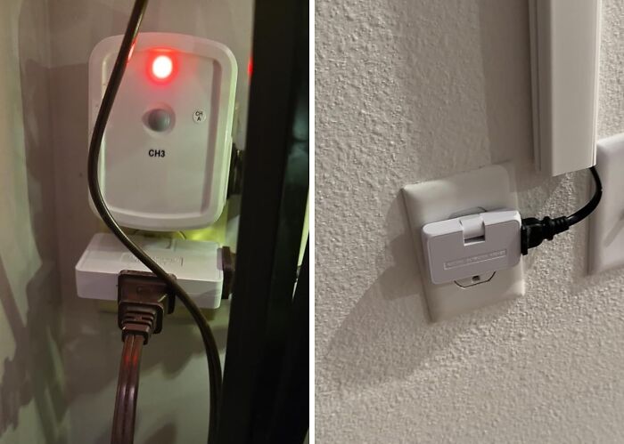 Two smart home gadgets plugged into wall outlets, showcasing practical finds under 20 dollars to reduce everyday annoyances.
