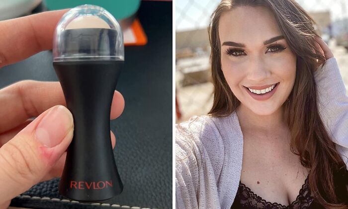 Hand holding Revlon deodorant stick and smiling woman outdoors, showcasing summer body game-changers.