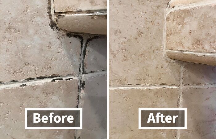 Before and after tile grout cleaning showing how everyday annoyances can be solved with affordable finds under 20 dollars.