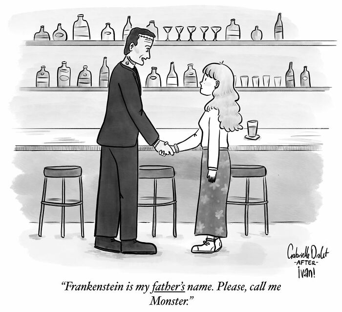 Wholesome comic shows two people shaking hands in a bar with a witty twist on daily social moments.