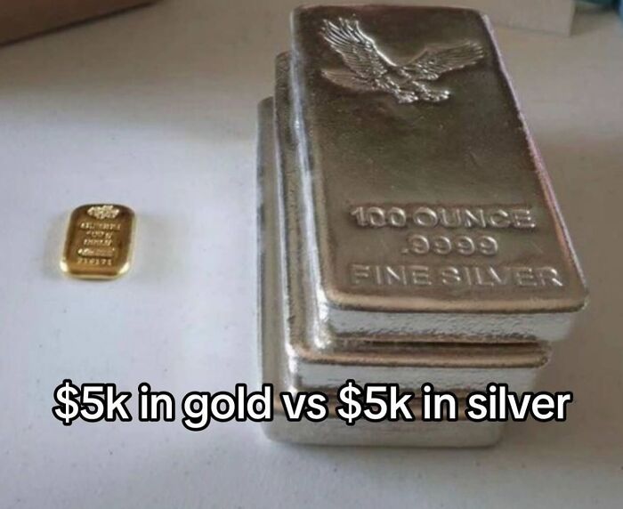 Gold bar and silver bars comparison showing the inside of Big Ben concept with interesting value differences.