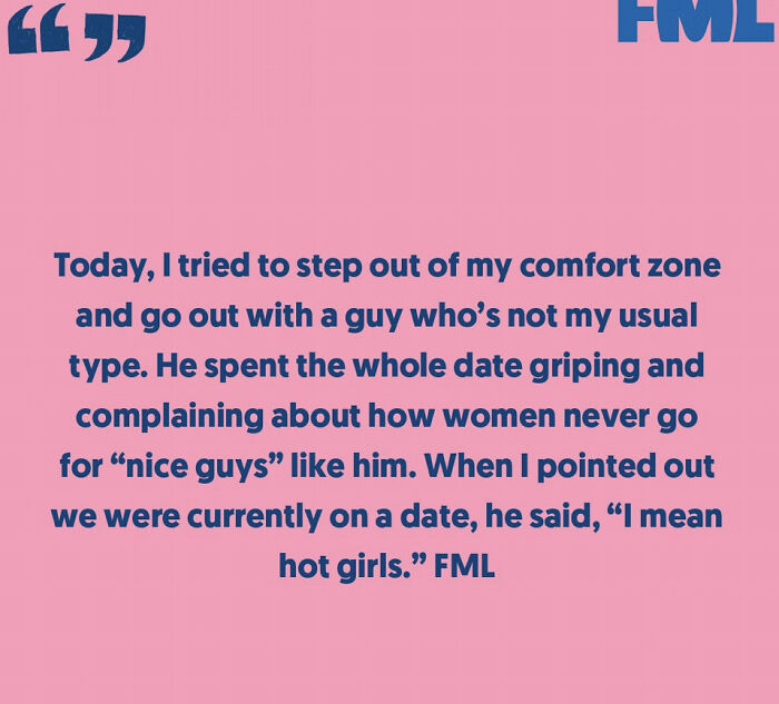 Post from community shaming misogynistic incels sharing experiences about dating and complaints from entitled men.