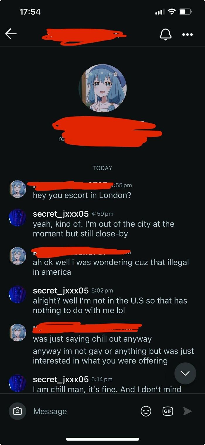 Chat messages in a community shaming misogynistic incels discussing location and escort services in casual tone.