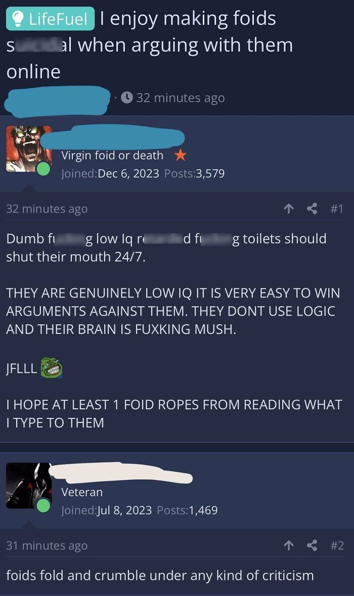 Screenshot of online community posts shaming misogynistic incels with harsh, critical language and insults.