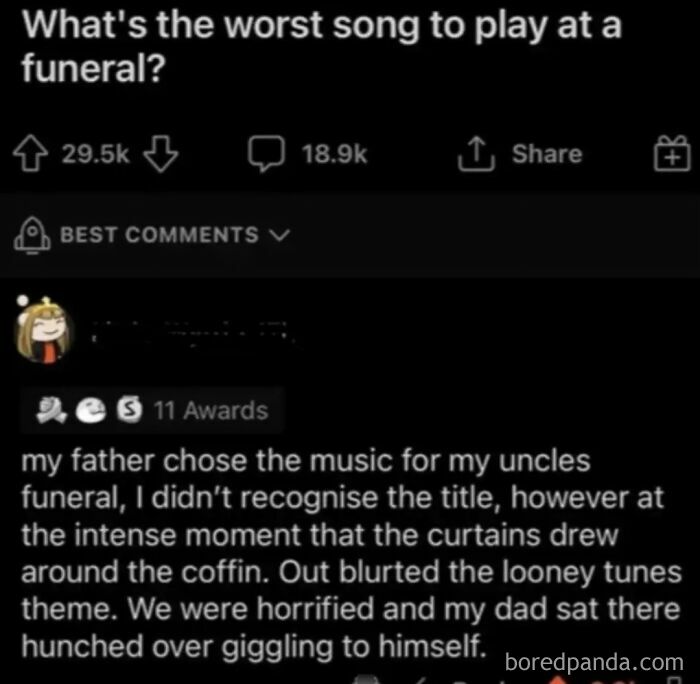 Reddit post showing a wholesome meme with a story about unexpected funeral music, part of memes that took an unexpected wholesome turn.