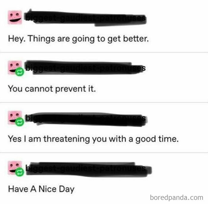 Encouraging meme text promising better days and a good time, reflecting wholesome meme content.