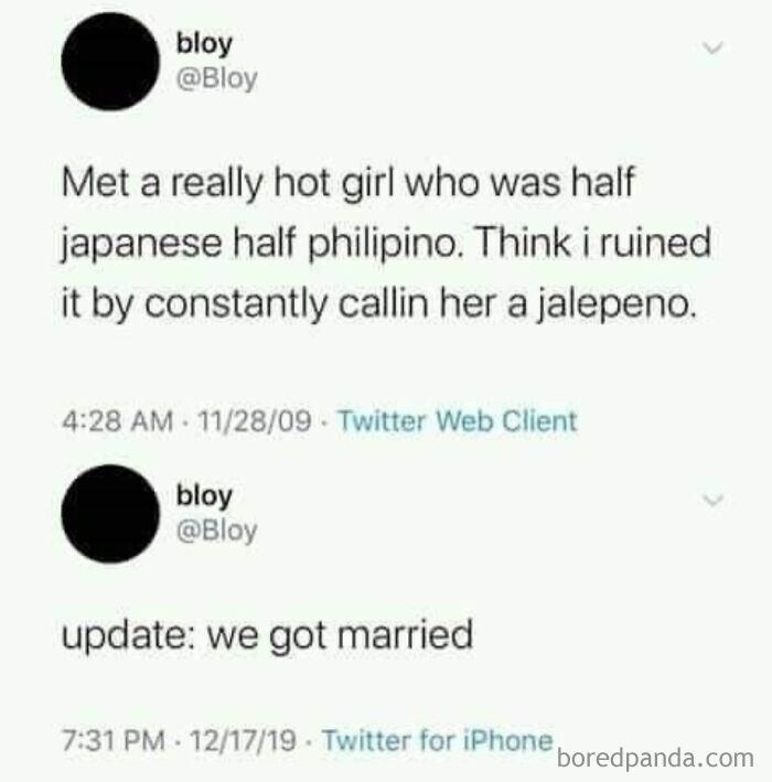 Twitter meme showing a humorous tweet update with an unexpected wholesome turn about marriage.