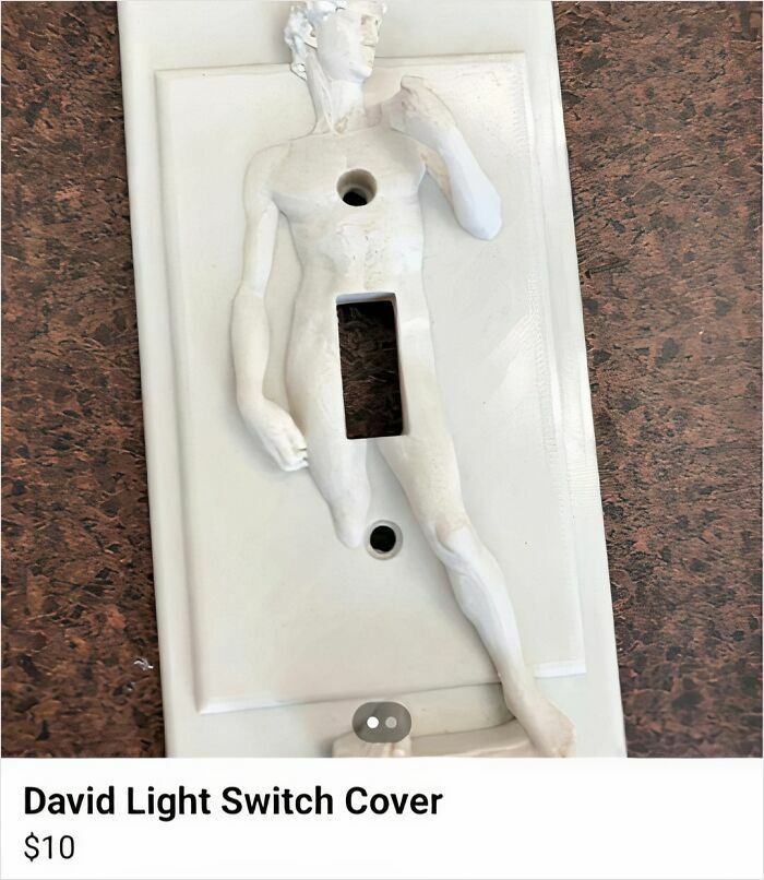 David statue light switch cover listed on Facebook Marketplace showing creative and unusual home decor item for sale.