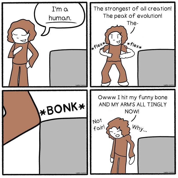 Cartoon woman humorously depicting relatable everyday life moments in a funny and sweet chaos comic style.