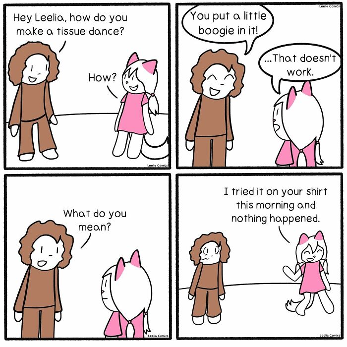 Funny and relatable comic strip showing everyday life humor between two characters in a simple cartoon style.