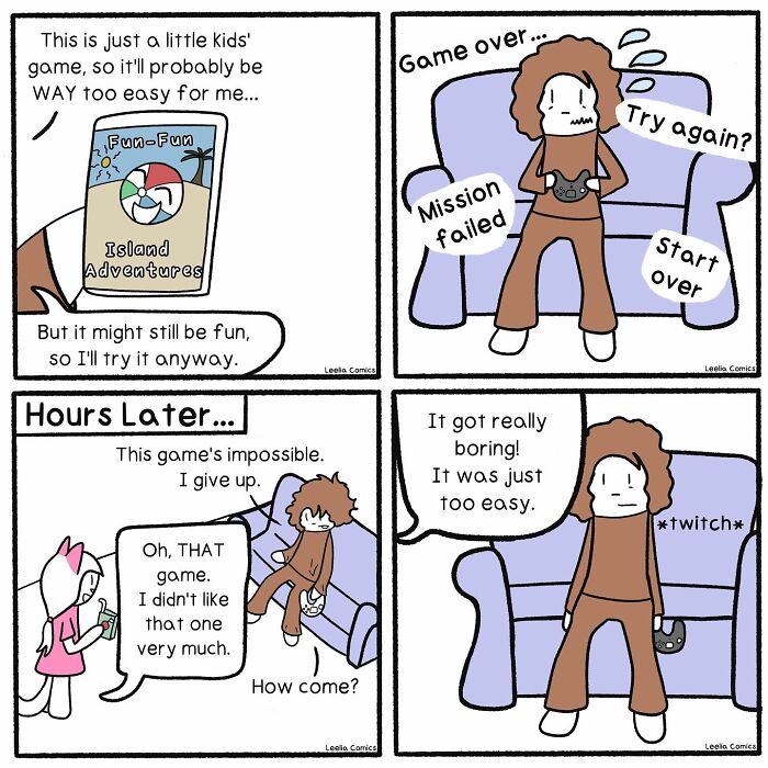 Comic showing relatable everyday life chaos as a person struggles with a game, capturing funny moments in daily life.