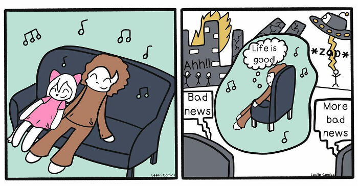 Funny and relatable comics by an artist capturing the sweet chaos of everyday life in simple, colorful illustrations.