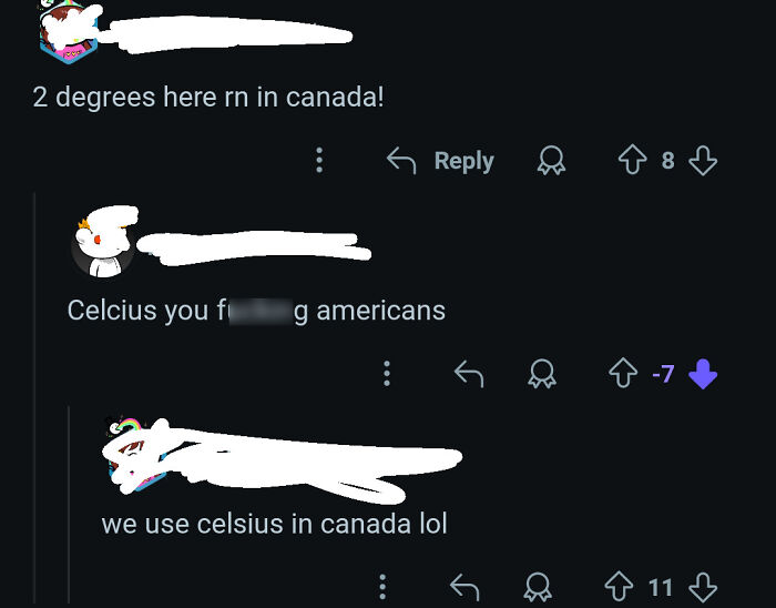 Screenshot of a social media thread showing confusion about temperature units, illustrating brain lapses in thinking.