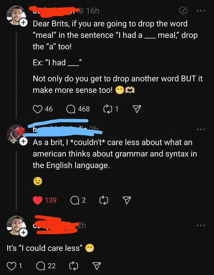Social media comments showing confusion about grammar and thinking, illustrating when people's brains gave up on thinking.