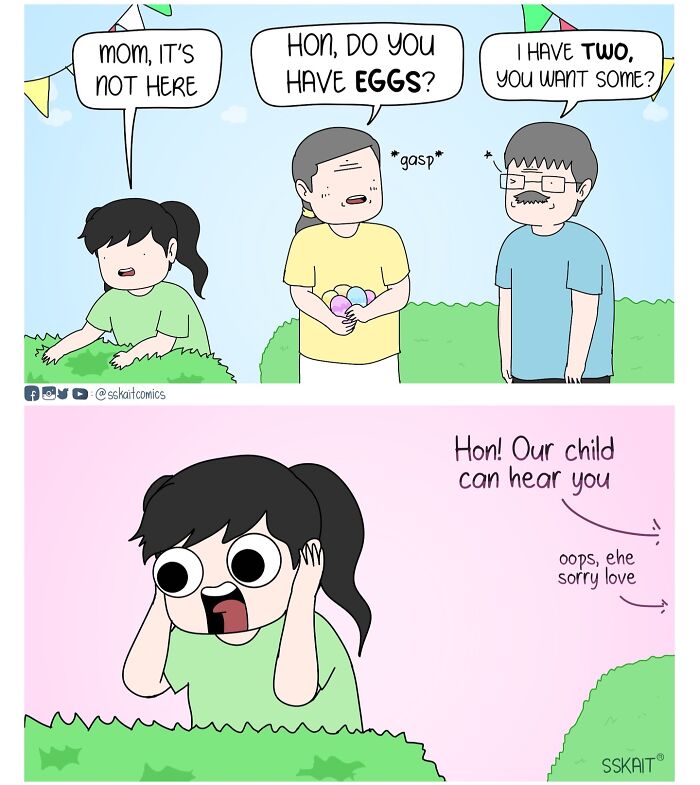 Comic strip showing Filipino humor with a family discussing eggs, highlighting clever and hilarious moments in everyday life.