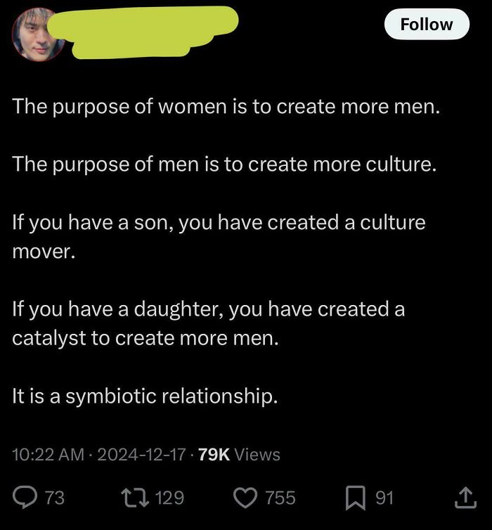 Tweet displaying a sexist viewpoint on the roles of men and women, highlighting sexist men and their harmful perspectives.