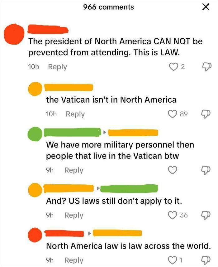 Online comments showing ignorance of Americans debating North America laws and geography with factual errors highlighted.