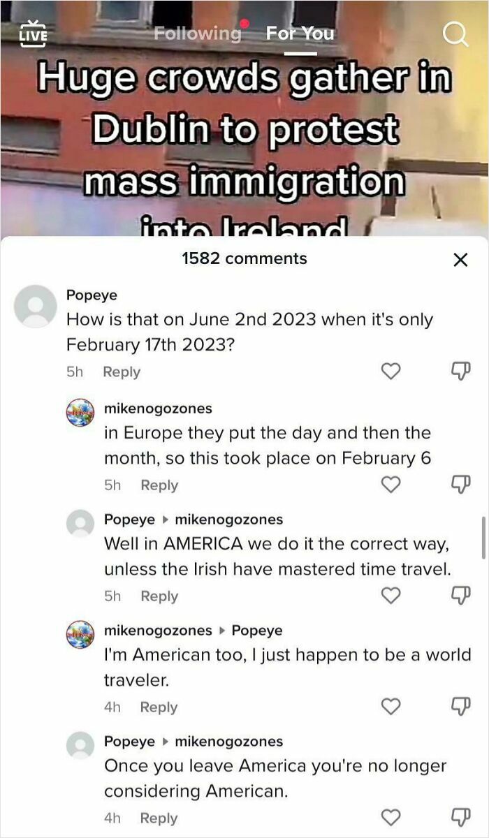 Screenshot of a social media debate highlighting ignorance of Americans about date formats and cultural perspectives.