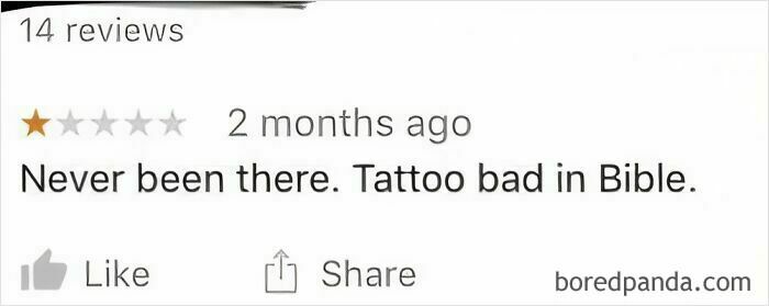 Screenshot of a one-star ridiculous customer review among absurd reviews left by entitled customers online.