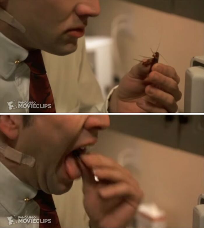 Actor holding and then eating a large cockroach in a shocking behind-the-scenes moment from movies and TV.