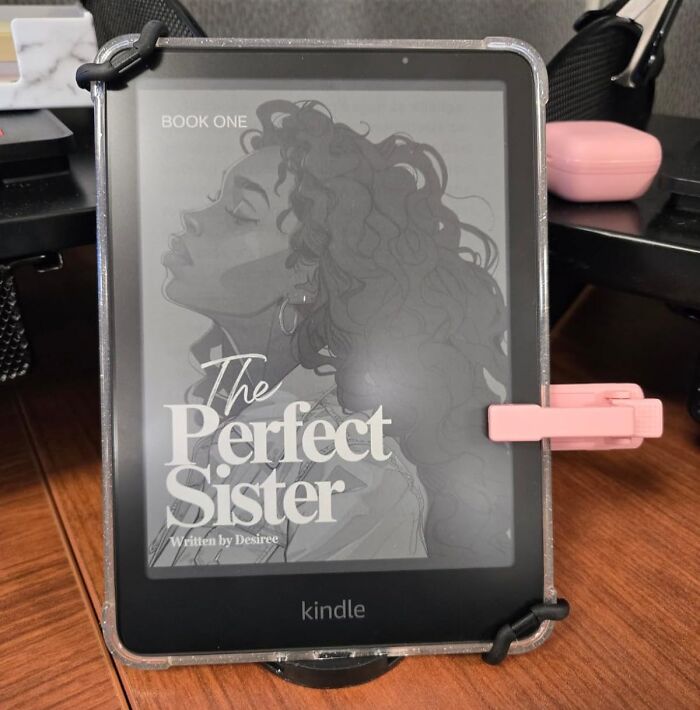 Kindle displaying a book titled The Perfect Sister, a thoughtful Mother's Day splurge gift idea for yourself.