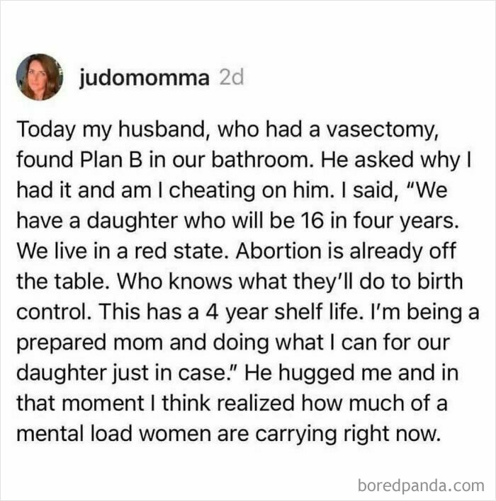 Text post about mental load women carry, shared in relatable shower feels posts on social media platforms.