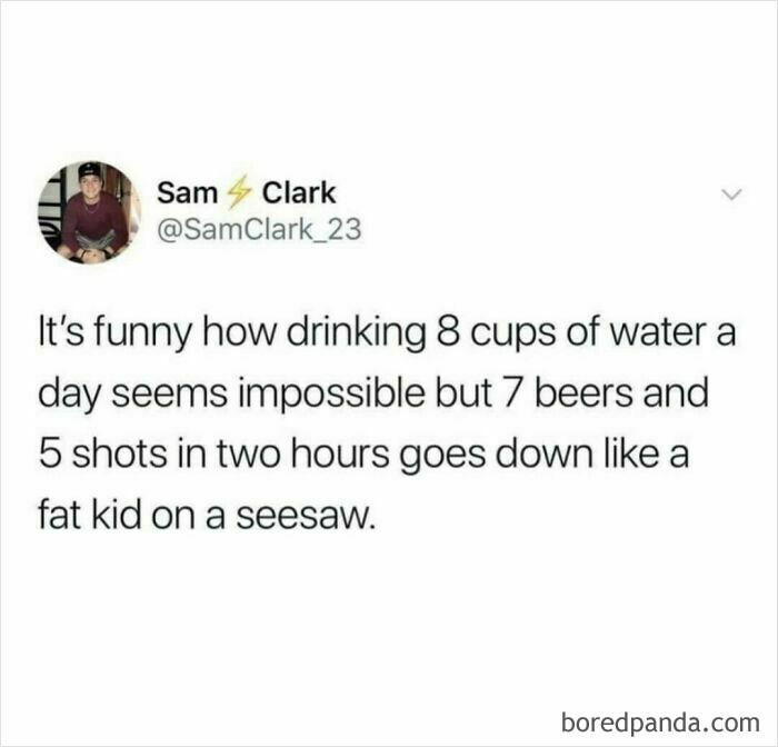 Social media post humor about drinking struggles, included in relatable shower feels posts compilation.