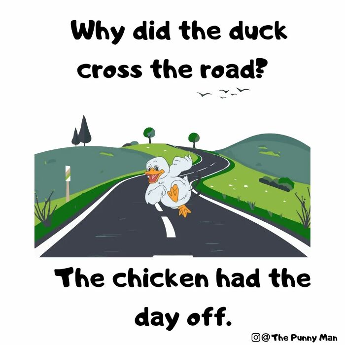 Cartoon duck crossing road in funny comics based on puns, showcasing humor that’s so bad it’s good.