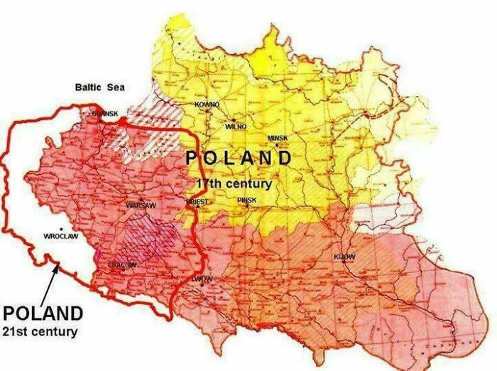 Historical and modern map comparison of Poland highlighting territorial changes to expand knowledge of the world.