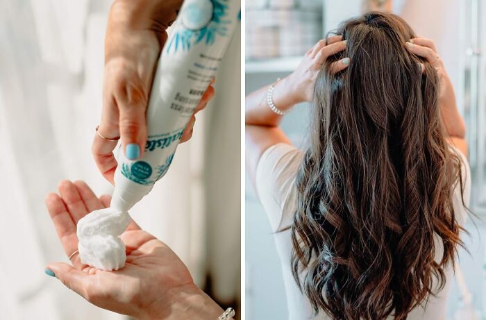Applying hair care products in the morning routine to help hack your way into becoming a morning person with better habits.