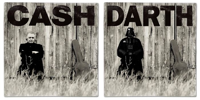 Side-by-side images reimagining classic album covers with Star Wars characters in a creative, out-of-this-galaxy style.