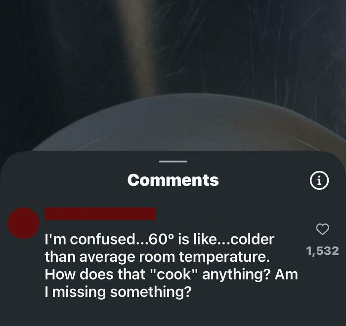 Comment questioning how 60 degrees can cook food, showing a clear example of ignorance among Americans.