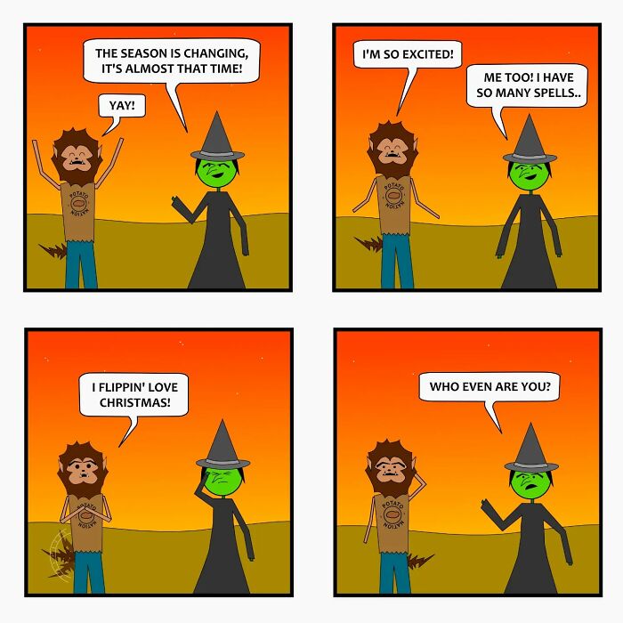 Comic strip by Captain Sticky showing witty supernatural characters blending everyday life cringe with humor.