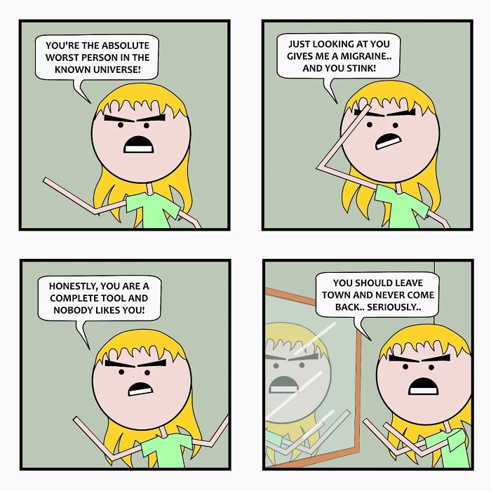 Comic strip by Captain Sticky showing a frustrated character blending everyday life cringe with supernatural humor.