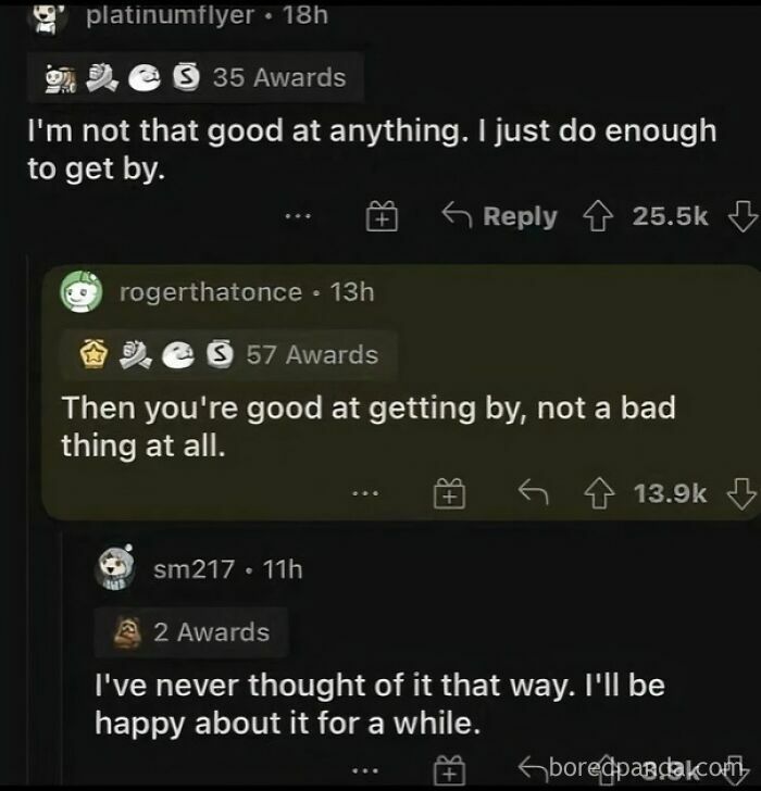 Reddit comments showing a wholesome exchange about self-worth and doing enough, featured in memes with an unexpected wholesome turn.