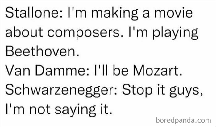 Text-based dad humor joke about movie stars playing classical composers in a hilariously silly dad humor style.