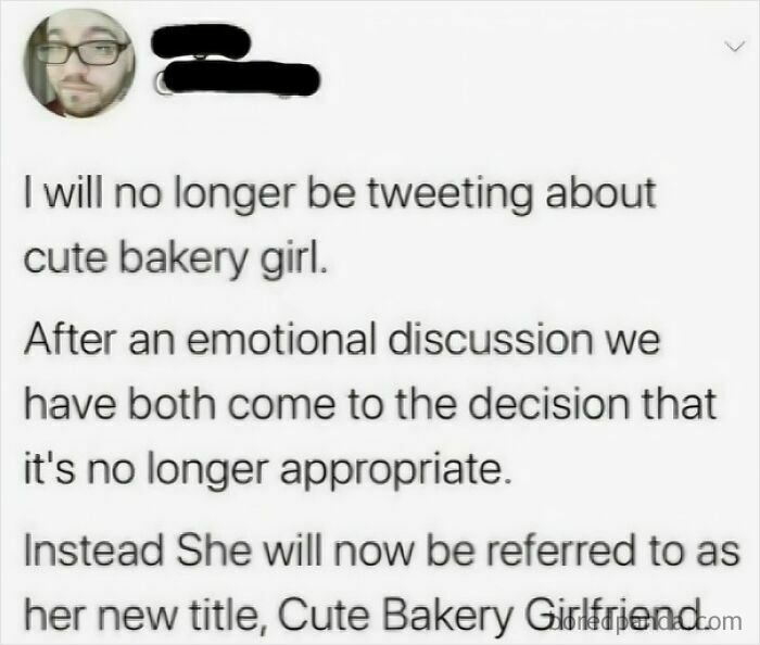 A tweet sharing a wholesome update about changing a nickname from cute bakery girl to cute bakery girlfriend.