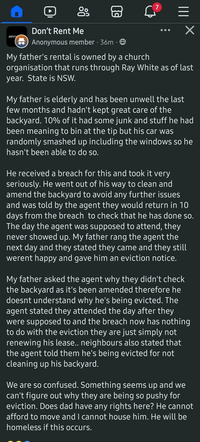 Tenant shares detailed complaint about bad landlords pushing eviction despite backyard cleanup and unclear reasons in rental dispute.