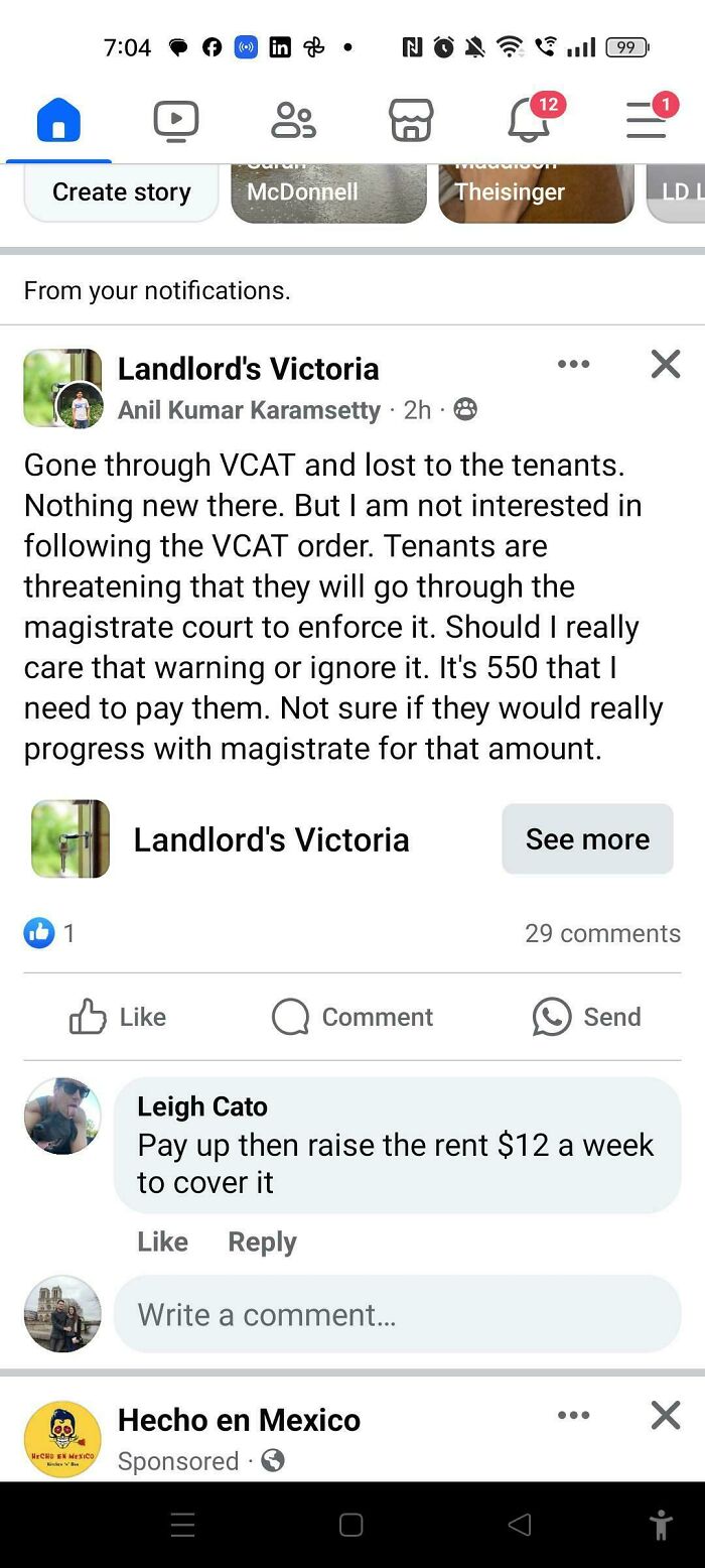 Facebook post from a landlord about losing to tenants in VCAT, illustrating bad landlords who made renting a nightmare.