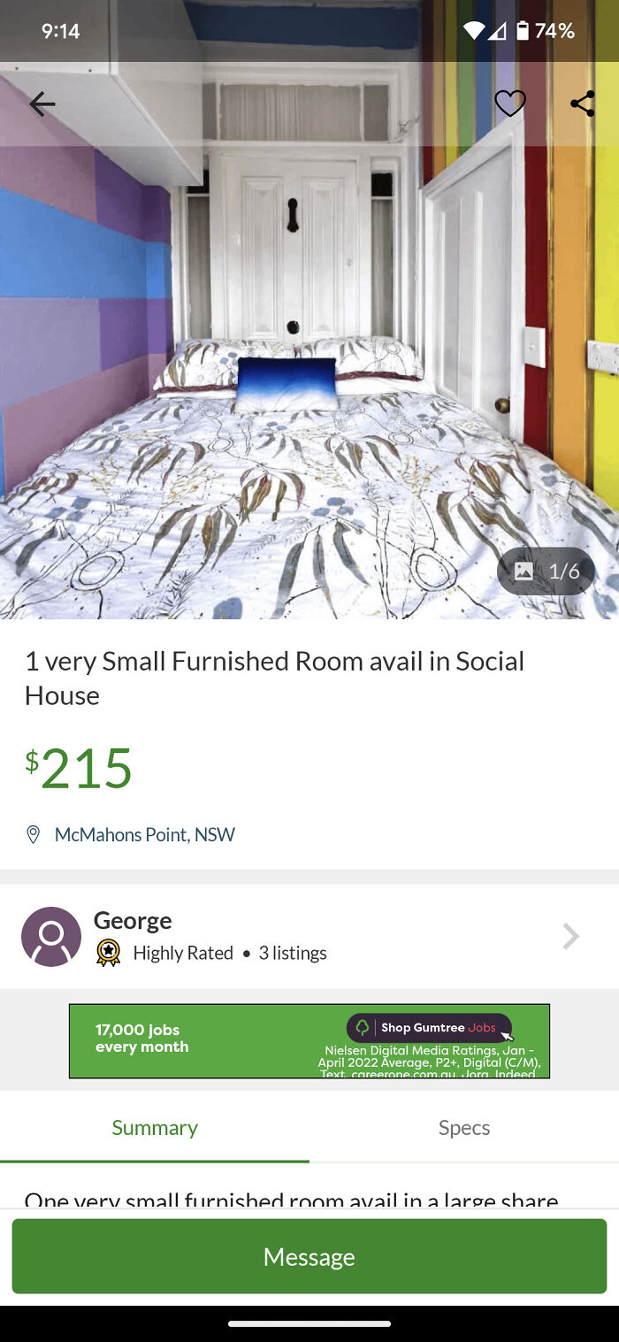 Small furnished bedroom with colorful walls and patterned bedspread in a rental room highlighting bad landlords issues.
