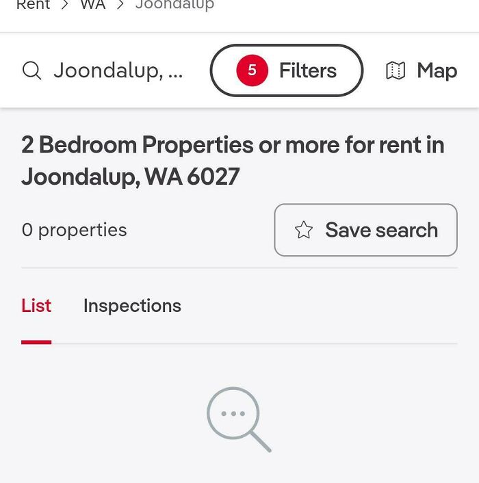 Search results showing zero 2 bedroom properties for rent in Joondalup, illustrating bad landlords in rental market.
