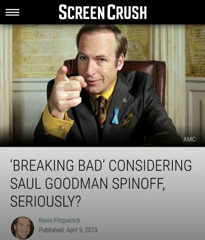 Man in a suit pointing at camera in a facepalm-worthy screenshot from a TV show article on Screen Crush.