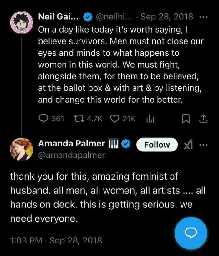 Screenshot of Twitter conversation highlighting feminist support, relevant to things aged so bad they went sour discussions.