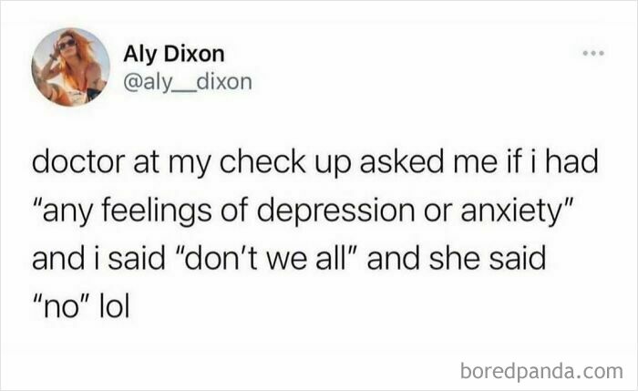 Social media post about mental health feelings with relatable humor on shower feels and everyday anxiety.