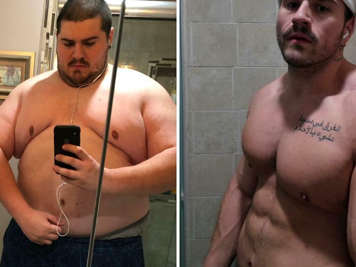 Man showing dramatic weight loss transformation before and after photos highlighting inspiring weight loss results.