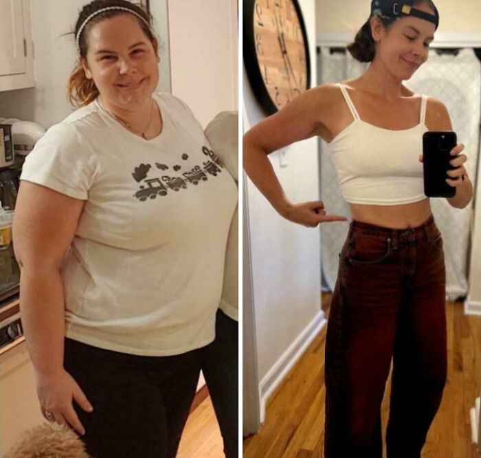 Side-by-side inspiring weight loss before and after pics showing dramatic body transformation and fitness progress.